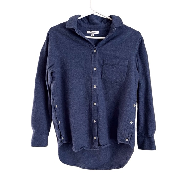 Madewell Button Down Flannel Side Button Oversized Ex-Boyfriend Shirt Blue XXS - Picture 3 of 10